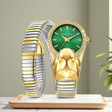 新款时尚休闲蛇形钻石女士石英表，日常佩戴和礼物，蛇形手表 - 彩色 - 查看 4