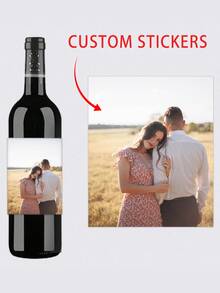 4-42PCS Custom Photo And Text Wine Bottle Sticker, Custom Photo Label, Custom Wedding Style Sticker, Custom Label, Personalized Photo And Text Bottle Sticker, Personalized Sticker, Wedding Label, Square Sticker, Colored Decal Label