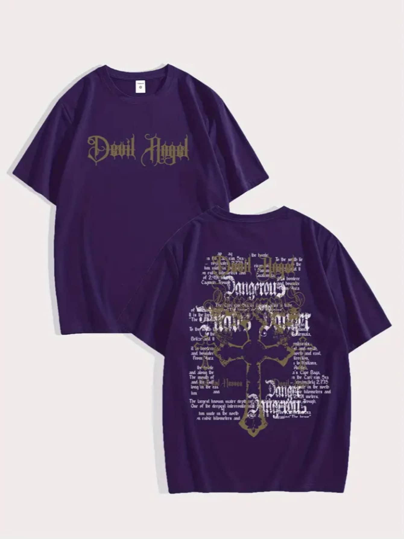 Camisa Masculina Gótica Gráfica Rock Camiseta Escritos Cruz Estilo de Rua Blusa Manga Curta Algodão - Roxo - Visão 1