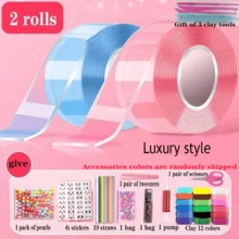 儿童纳米胶带泡泡套装，包含发光、粘土、可爱贴纸和配件工具纳米泡泡胶带套装，适合儿童、青少年和女孩纳米胶带工艺品（配件包颜色随机） - 彩色 - 查看 6