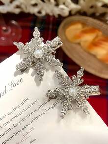 6/10/20 piezas Pinzas para el cabello de mujer con perlas en forma de copo de nieve plateadas, pasadores con rhinestones, pinzas de cocodrilo para el flequillo, accesorios elegantes para uso diario, Navidad, Año Nuevo, pinzas de garra, pinzas para el cabello, pasadores para el cabello, pinzas de cocodrilo para el cabello, accesorios de invierno, accesorios para rave, looks de fiesta, accesorios para el cabello - Plateado - Ver 18