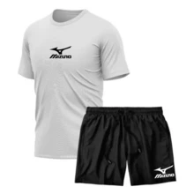 KIT MEN'S SET BERMUDA SHORTS TACTEL + DRY FIT SPORTS SHIRT MIZZ GYM - 黑與白 - 查看 1