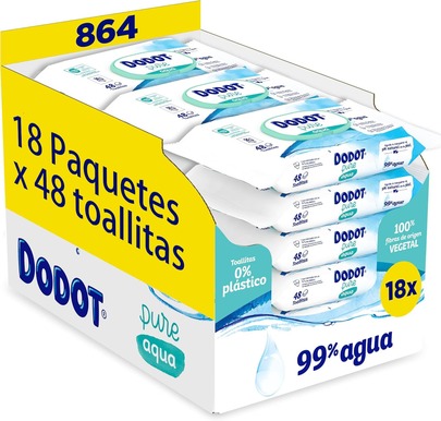  ✅ Entrega 24/72  Dodot Toallitas Aqua Pure para Bebé, 99% Agua, 864 Toallitas, 18 Paquetes (18 x 48) de Toallitas para Bebé