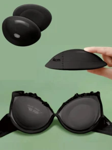 1 Pair Self-Adhesive Bra Pads For Women, Suitable For Bras, Swimwear Or Bikinis, Suitable For Larger Busts, Thickened Invisible, Applicable For Swimwear, Bikinis And Push-Up Bras, Regular Bra Cups - Black - View 2