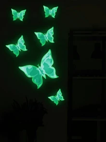 6 件夜光蓝色蝴蝶装饰墙贴，适用于卧室和客厅，贴纸，墙贴花，用于家庭装饰的乙烯基贴花，春季装饰品让您的家焕然一新，拉玛装饰贴纸礼物生日毕业，墙面装饰，贴纸，墙贴，房间装饰，家居装饰，派对用品学校装饰学校惊喜宿舍装饰返校学校用品 - 藍色 - 查看 6