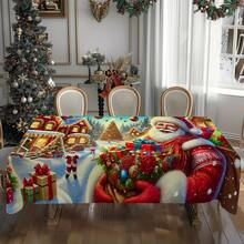 1/20 szt. świąteczny obrus, luksusowy, uroczy obrus z motywem Świętego Mikołaja, kolorowe prezenty świąteczne, dekoracja w świątecznym klimacie, żywa aranżacja stołu do jadalni, odpowiednia do kuchni, stołu jadalnego, świątecznego przyjęcia, pikniku na świeżym powietrzu - Wielokolorowe - Zobacz 12