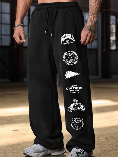Pantalón de chándal de pierna recta con estampado de letras corte holgado unisex ropa casual de calle cómodo para todas las estaciones diseño urbano versátil y transpirable para hombre y mujer