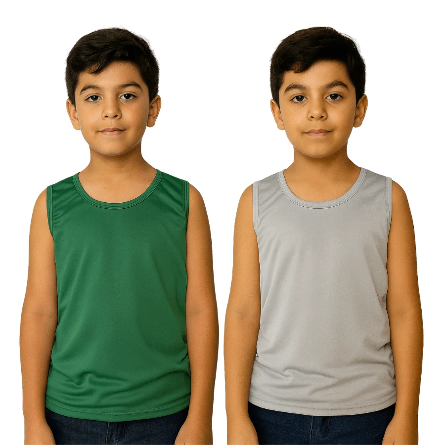 Kit Of 2 Children's Dry Fit Comfortable Tank Tops For Boys Summer - Green and Gray - View 1