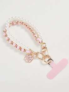 1 件奢华复古香氛珍珠链手机挂绳 + 腕夹手机挂绳吊坠，适合通用手机壳和钥匙扣