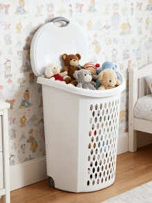 Plastic Laundry Hamper With Wheels & Handle – White, Spacious Capacity To Fit Multiple Loads Of Laundry, Easy Transport Between Bedroom, Bathroom & Laundry Area, Durable Plastic Material Resists Cracks & Stains, Ideal For Home, RV & Small Spaces - 白色 - 查看 6