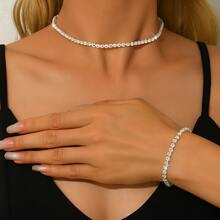 Riviera Crystal Zirconia Necklace And Bracelet Set, 925 Silver Plated - 銀色 - 查看 3