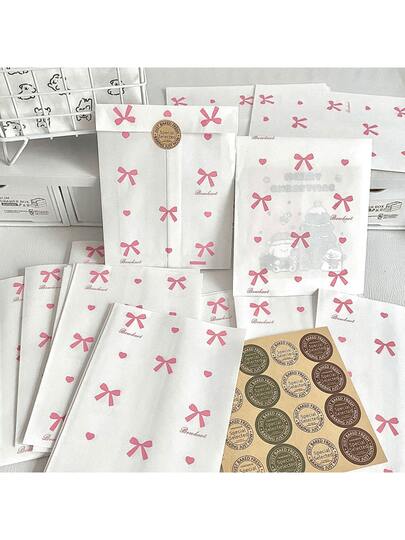 150 个 4.7x6.7 英寸纸质礼品包装袋，蝴蝶结图案包装袋，小礼品收纳袋，适合女性派对、节日、婚礼、生日和工艺礼品袋。