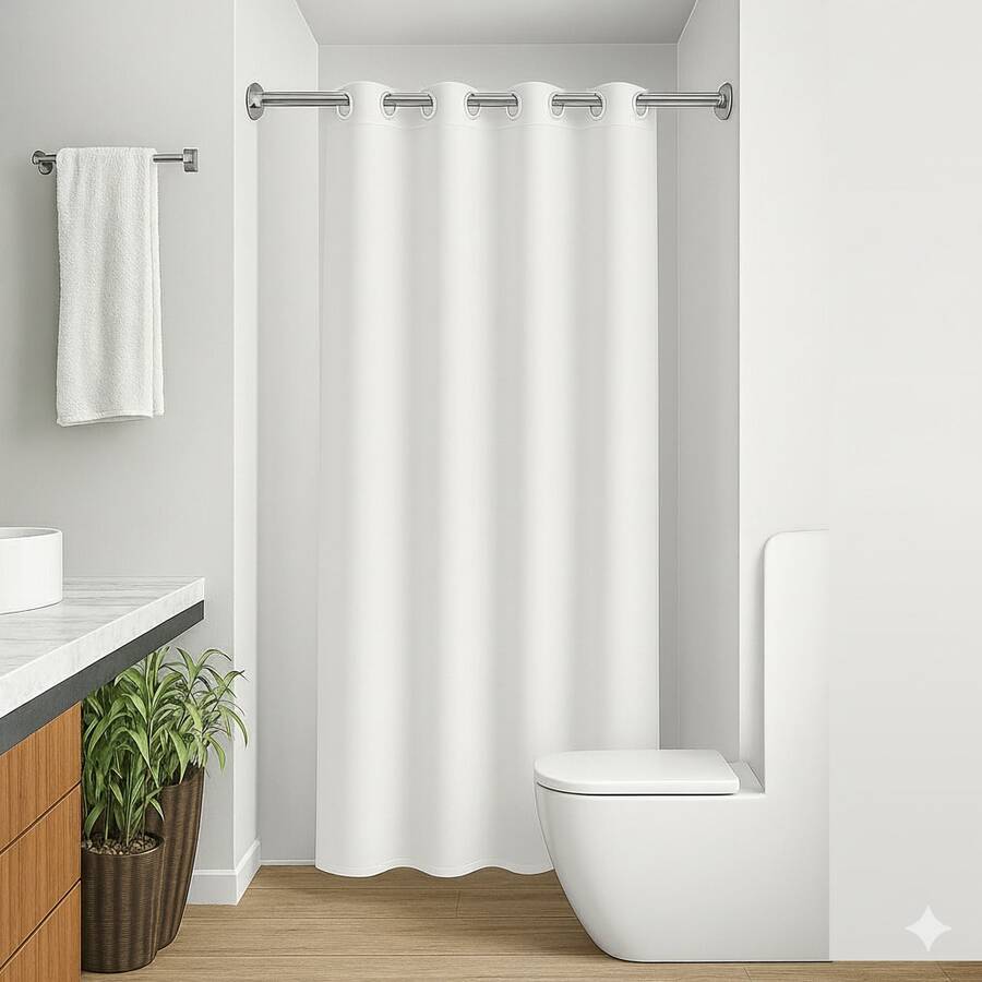 Waterproof PVC Shower Curtain, Anti-Mildew, 1.40 X 1.80 - 白色 - 查看 1