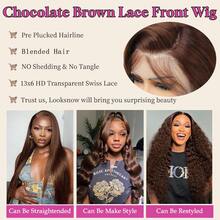 Peruca de Cabelo Humano Ondulado Escuro com Densidade de 200%, Peruca Frontal de Renda Transparente Marrom Ondulada 13x4 HD, Peruca Sem Cola Ondulada Marrom Chocolate 4# Colorida com Cabelo Bebê e Linha de Cabelo Natural para Mulheres