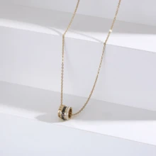 欧美风白色珐琅水钻三环吊坠轻奢高级设计感女士不锈钢项链适合日常佩戴 - 金黃色 - 查看 4