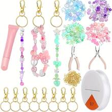 300 Pcs Lip Gloss Keychain Making Kit - Includes Assorted Acrylic Beads, 10 Keychain Clips, Jump Rings, Elastic Cord, Pliers, Hole Punch For DIY Jewelry Crafts, Lip Balm Charm For Women - 混合色 - 查看 8