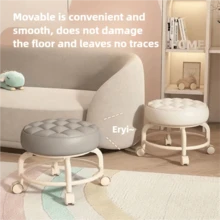 Plastic Swivel Stool With Wheels, Quiet Multidirectional Casters, Cushioned Seat, Rotating Cleaning Stool, Colorful Shoe Changing Stool For Living Room