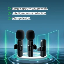 无线领夹式麦克风：具有智能降噪和 360° 拾音功能，黑色，Type-C 接口，带防风罩，一键连接，便携式领夹式麦克风，兼容 Android 智能手机/平板电脑，直播、视频博客、视频会议 - 黑色 - 查看 10