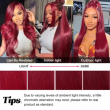 Tóc giả ren phía trước 30 inch, tóc thật pha trộn, đã được tỉa sẵn với tóc con, kiểu thẳng 13x4, ren trong suốt HD, dành cho nữ sử dụng hàng ngày, mật độ 200, không cần keo dán, màu đỏ tía thời trang 99j - SBUG - Xem 11