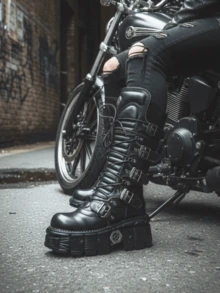 2025 New Fall/Winter Punk Mid Length Boots For Women Round Toe Solid Color Lace Up Thick Sole Thick Heel Fashionable Outdoor Party Boots Halloween Easter Street Style Motorcycle Shoes - màu nâu - Xem 3