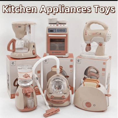 Christmas Decoration 1pc Miniature Kitchen Appliance Toy Set For Pretend Play, Includes Electric Coffee Maker, Blender, Toaster, Oven, Water Dispenser, Vacuum Cleaner With Realistic Light And Sound Effects, Suitable For Children Ages 3 And Up, For Boys And Girls, Birthday And Holiday Gift