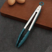 1pc 7"(Nylon)/9"(Silicone) Stainless Steel Kitchen Tongs - Multi-Purpose, Locking Non-Stick Pointed Tip Grill Tongs, Kitchen Food Clip, Heat-Resistant Cooking Tongs For Serving, Grilling, Salad, Baking - Essential Kitchen Tool