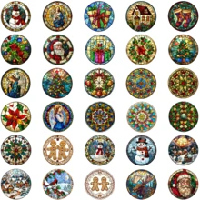 5 Sheets/Set, 30pcs Christmas Tree Round Glass Painting Stickers, UV DTF Glass Cup Stickers, Waterproof And Scratch-Resistant DTF Transfer Stickers, Suitable For Christmas Tree Ornaments, 16oz Glass Cups, Mugs, Crafts, Great For Decorating Personal Items!