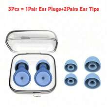 Tapones para los oídos, set de 3 piezas para dormir y reducir el ruido (1 par de tapones + 2 pares de puntas para los oídos), artículos esenciales para volver a la escuela y viajes, tapones para los oídos suaves para conciertos, tapones reutilizables para reducir el ruido, protección auditiva de silicona para el trabajo y los viajes, regalos de Navidad para hombres y mujeres