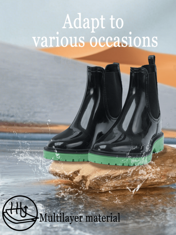 Mädchen 2025 Neue Frühling/Herbst Stiefeletten, modische Plateau-Sohle Slim Chelsea Knöchel Stiefel, wasserdichte Regenstiefel