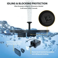 PORIYA Solar Powered Pond Pump Fountain, 6.3inch Floating With 6 Nozzles & LED Light, Direct-Drive For Bird Bath, Small Pond & Garden Deco