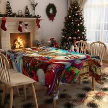 1/20 szt. świąteczny obrus, luksusowy, uroczy obrus z motywem Świętego Mikołaja, kolorowe prezenty świąteczne, dekoracja w świątecznym klimacie, żywa aranżacja stołu do jadalni, odpowiednia do kuchni, stołu jadalnego, świątecznego przyjęcia, pikniku na świeżym powietrzu - Wielokolorowe - Zobacz 4