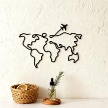 1 pieza Decoración de pared de metal - Decoración mapa del mundo, Decoración de pared de metal del mapa del mundo con avión tradicional, Escultura contemporánea para sala de estar, oficina, decoración del hogar. Ideal para sala de estar, dormitorio, decoración de cocina - Regalo perfecto de inauguración de casa, cumpleaños para amantes de la música, coleccionistas de antigüedades - Construcción de hierro, decoración del hogar, perfecta para decoración de habitación, decoración de dormitorio