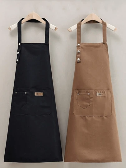 帆布涤纶围裙 - 男女通用，带口袋（多口袋设计），无袖黑色款，包含荷叶边科技面料版本，休闲透气，舒适透气，可用作透气工作服 - 适合屠夫使用
