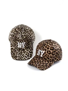 1 szt. NY (NOWY JORK) Czapka z haftowanym nadrukiem w panterkę, retro kapelusz przeciwsłoneczny z zakrzywionym rondem, modna, szykowna czapka baseballowa w stylu ulicznym dla kobiet