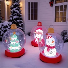 1 pieza Bola de Navidad inflable con LED y base roja - Árbol de Navidad, muñeco de nieve y decoración de invierno con efecto de parpadeo, control remoto y asa para colgar, adecuado para interiores/exteriores, decoración de Navidad, Año Nuevo y fiestas de invierno - Fácil de instalar, durable y portátil, adorno esférico con cambio de color, diseño clásico para celebración de Navidad y Año Nuevo