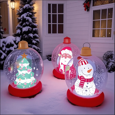 1 pezzo Palla di Natale gonfiabile a LED con base rossa - Decorazione luminosa per albero di Natale, pupazzo di neve e paesaggio invernale con effetto lampeggiante, telecomando e anello per appendere, adatto per decorazioni natalizie e di Capodanno per interni/esterni, facile da installare, durevole e portatile, ornamento sferico con cambio colore, design classico per celebrazioni di Natale e Capodanno