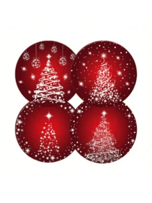 4/8pcs Christmas Square & Round Acrylic Coasters, Red Christmas Tree & Star Design, Non-Slip Heat-Resistant Drink Coasters For Home Decor, Holiday Gifts - Multicolor - View 12