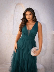 Long Dress Graduation Party Wedding Guest Godmother - Green - View 2