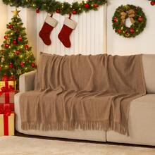 Sofa Blanket Size S Type Cover 100% Cotton With Knot At The Ends - Brown - View 2