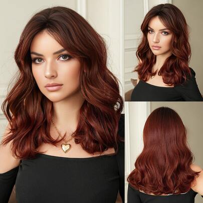 PIAOYUN Lange wellige schwarze bis rote Perücke für Frauen, tägliches Cosplay, Party, synthetische Lavendel-Haarperücke mit vollem Pony, hitzebeständig