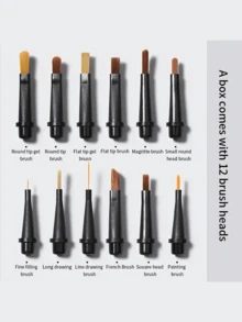 1 Caja de Pinceles de Arte de Uñas Multifuncionales con 12 Cabezales Reemplazables de Punta Fina, Adecuado para Uñas de Gel con Diseño de Apertura Activado por Presión, Rayado Preciso, Tallado y Herramientas de Arte de Uñas DIY, Pincel de Maquillaje de Alta Calidad