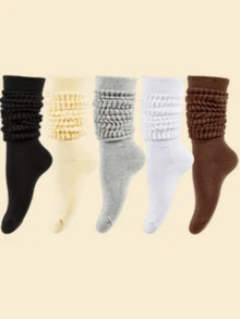 زوج واحد/5 أزواج من جوارب الساق الدافئة الطويلة للنساء، جوارب الساق الملونة الدافئة، جوارب رياضية للخريف والشتاء