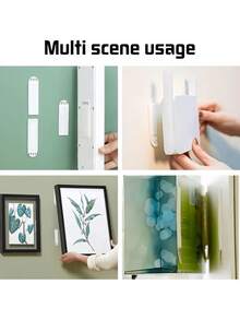 12 Pairs [24 Pcs] Nylon Picture Hanging Strips, No Drill Hooks, Frame Wall Art Ledge, Invisible Hook-And-Loop Glue, Double-Sided Wall Mounting