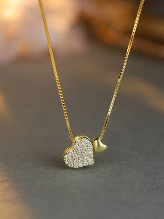 1 pieza Collar colgante de corazón minimalista chapado en oro de 14k de plata esterlina 925, collar gargantilla de diseño delicado e independiente, estilo de caja aleatorio, regalo para el cumpleaños de la mejor amiga