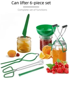 6 Stücke Dosenöffner Set aus Edelstahl, beinhaltet Dosengreifer, Klappregal, Klemme und Weithalstrichter - komplettes multifunktionales Set, geeignet für Grillen, Outdoor-Kochen und Einmachen - tolles Geschenk für Hobby- und Profiköche