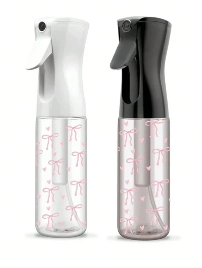 Pink Bowknot Pattern Clear PET Refillable Travel Spray Bottle, Multi-Purpose Fine Mist Spray Bottle For Travel And Business Trip,Makeup Remover Dispenser, Reusable Hair Spray Bottle, Continuous Water Mister, For Hair Styling, Cleaning, Plants, Facial Moisturizing(White)