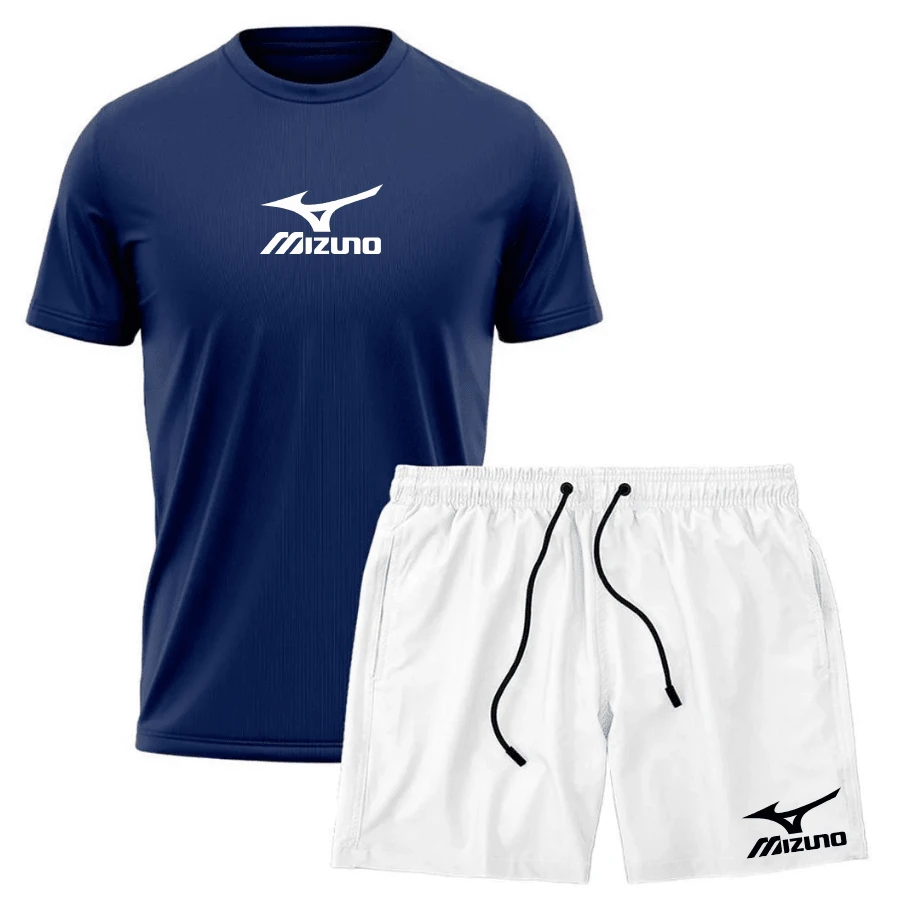 KIT MEN'S SET BERMUDA SHORTS TACTEL + DRY FIT SPORTS SHIRT MIZZ GYM - Xanh nước biển/Trắng - Xem 1