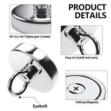 1pc Heavy-Duty Magnet Magnetism Hook Fishing Magnet With Stainless Steel Ring, High-Power Diameter Round 2.95inch Magnet Hook,For Ocean Retrieval Magnet Underwater Magnet River Salvage Magnet