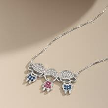 Delicate Women's Necklace With Children's, Boy's And Girl's Pendants, Plated In 18K Gold And 925 Silver With Zirconias - 2 menino 1 menina (Prata) - 查看 2