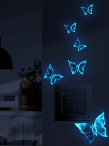 6 件夜光蓝色蝴蝶装饰墙贴，适用于卧室和客厅，贴纸，墙贴花，用于家庭装饰的乙烯基贴花，春季装饰品让您的家焕然一新，拉玛装饰贴纸礼物生日毕业，墙面装饰，贴纸，墙贴，房间装饰，家居装饰，派对用品学校装饰学校惊喜宿舍装饰返校学校用品 - 藍色 - 查看 12